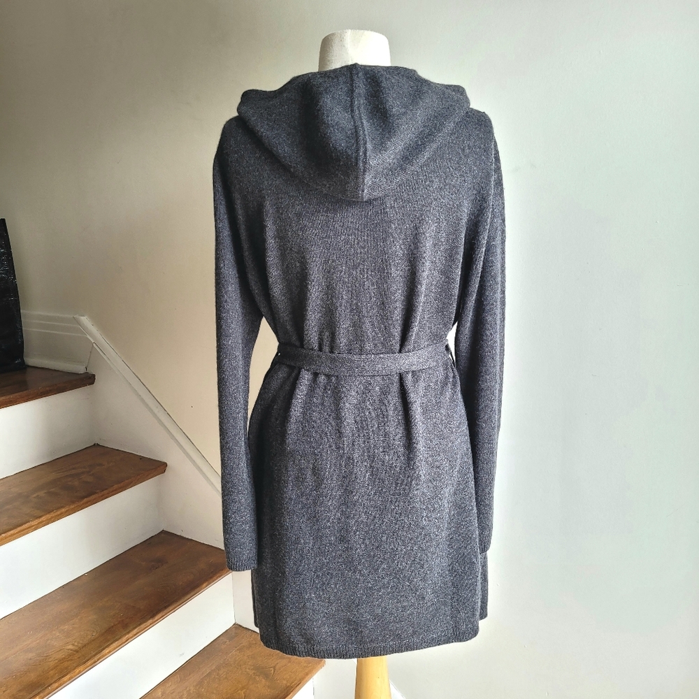 NWT TAHARI 100% Cashmere Cardigan Hooded Charcoal Gray Lounge Robe XL - Picture 6 of 10